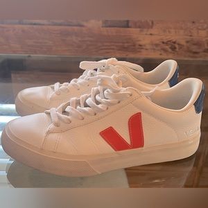 Women’s Veja white lace up sneakers, with Navy and Orange